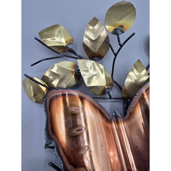 VTG 70's MCM Brutalist Copper Butterfly & Leaves Wall Art Copper Metal‎ Wall Art - Picture 3 of 7